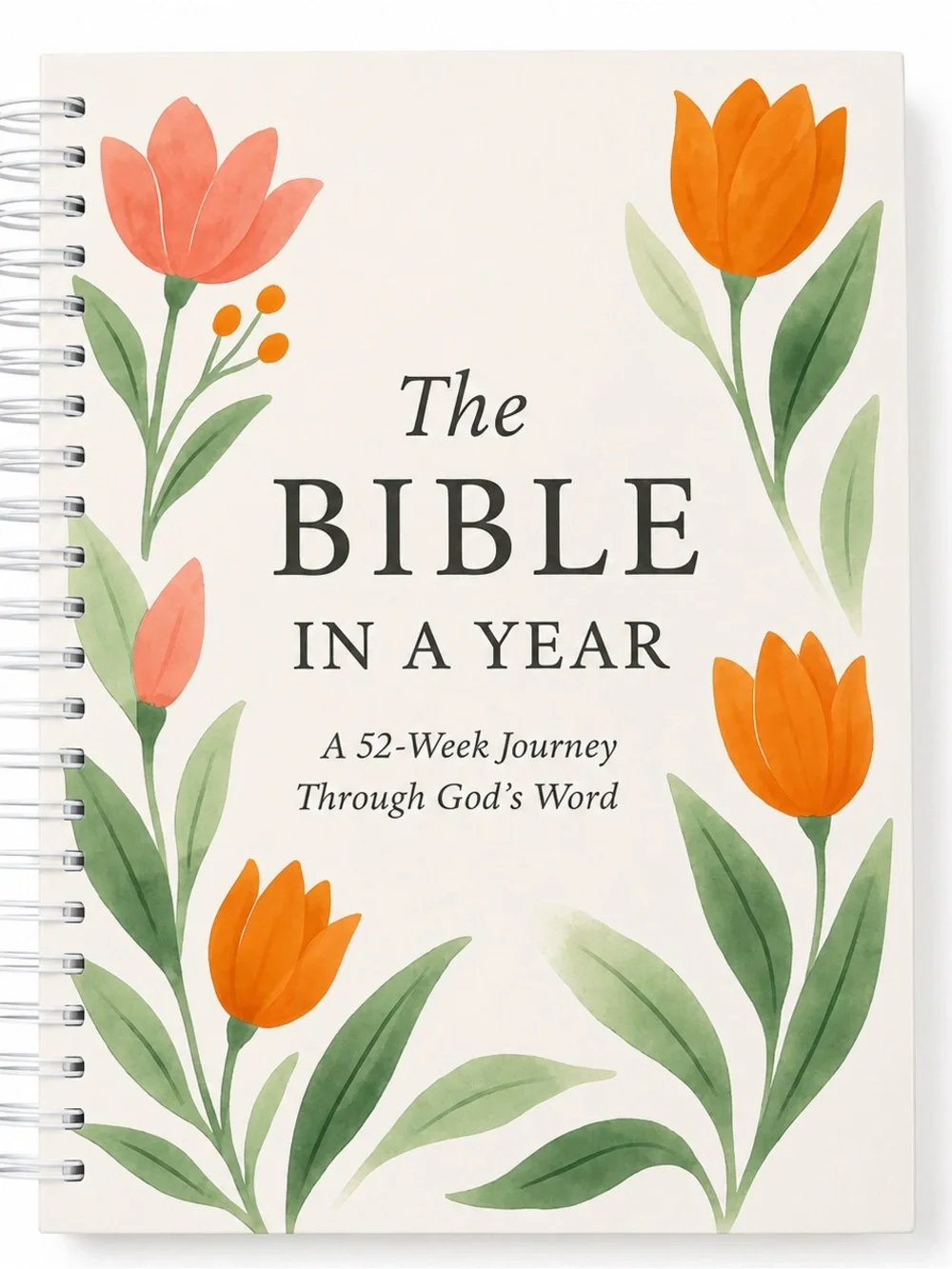 The Bible in a Year Spiral Journal - Orange Floral Cover